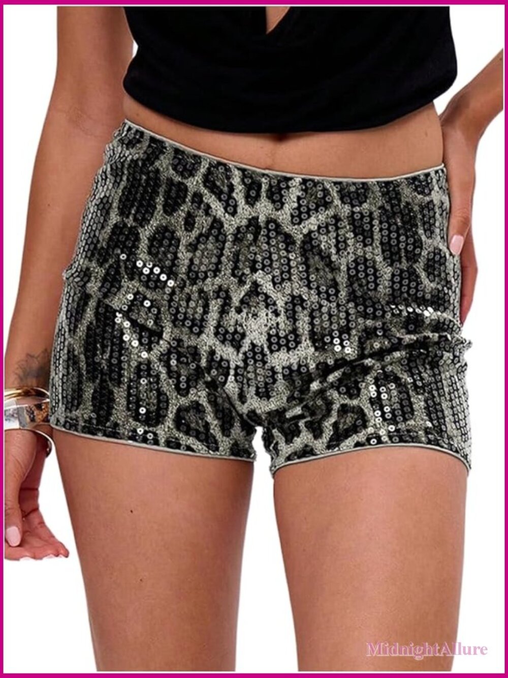 Leopard Sequin Mini Shorts Drop Waist Y2K Club Rave Bottoms